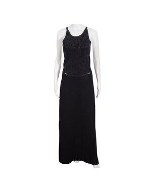 St John Evening Dress Size 4 Long Halter Criss Cross Open Back Iridescent